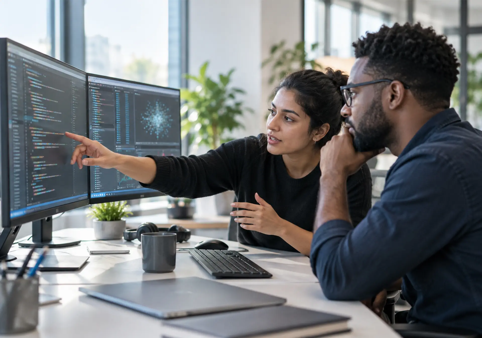 Enterprise AI team reviewing RLHF model training and human feedback data